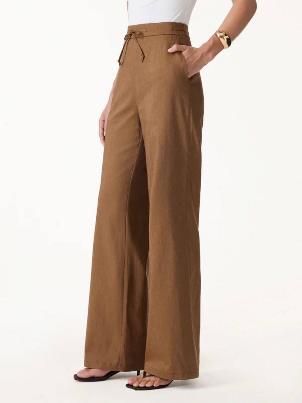 NWT OGL Wrinkle-Resistant Linen Drawstring Wide Leg Pant with Pockets